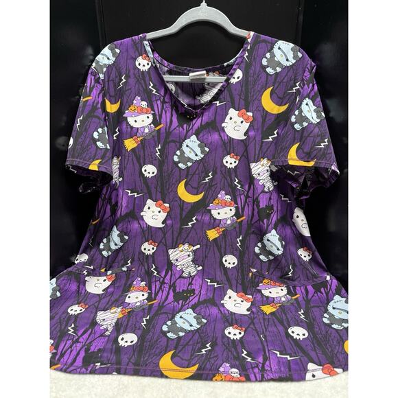 Hello Kitty Halloween Women's Scrub Top Size XL Spooky - Picture 1 of 10